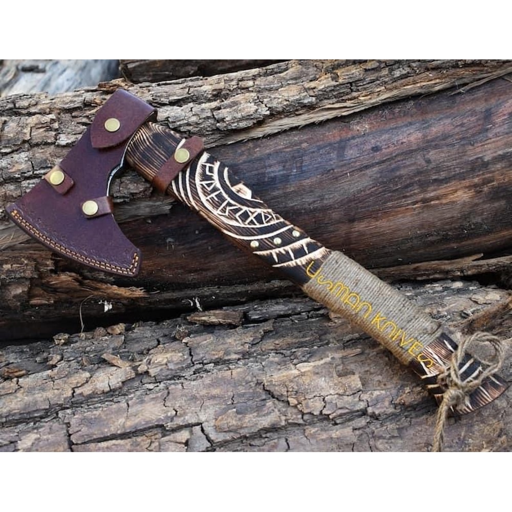 Custom Handmade Etching High Corban Steel Viking Axe 2