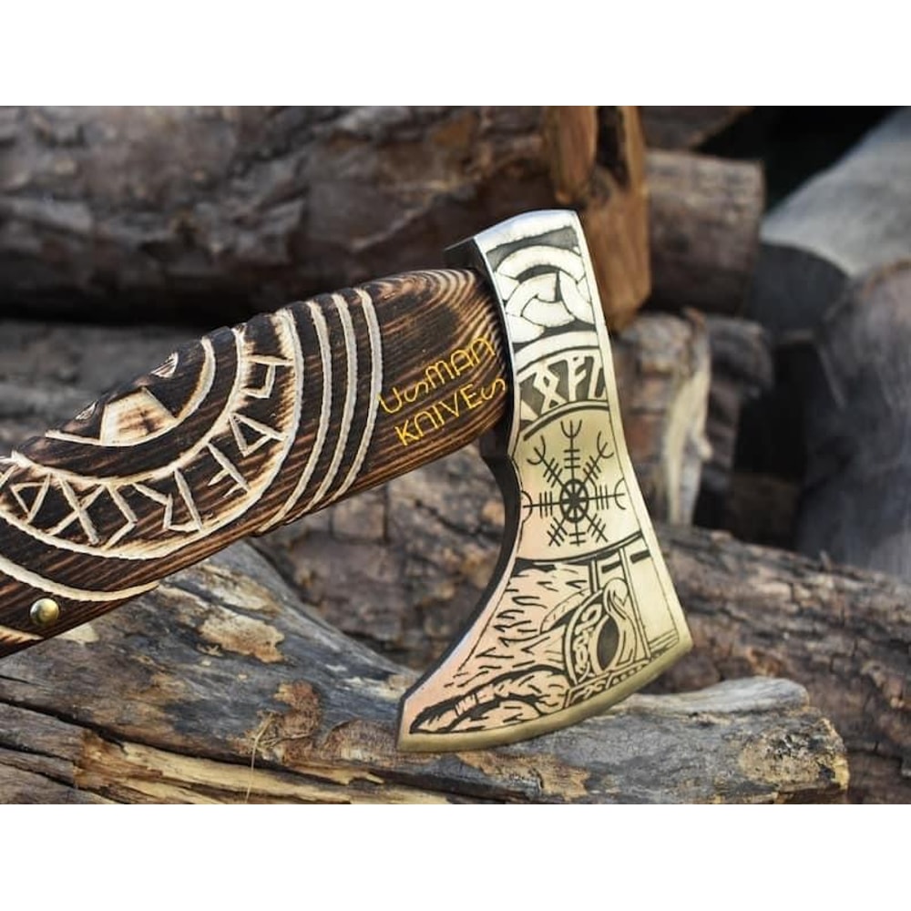 Custom Handmade Etching High Corban Steel Viking Axe 3