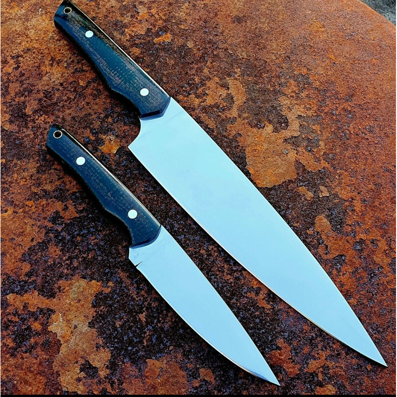 Handmade D2 Steel Blade 2 Pcs Kitchen Knife Set With Micarta Handle And Leather Sheath 0