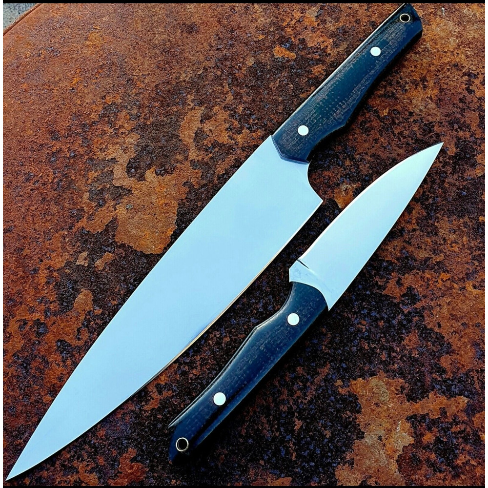Handmade D2 Steel Blade 2 Pcs Kitchen Knife Set With Micarta Handle And Leather Sheath 1
