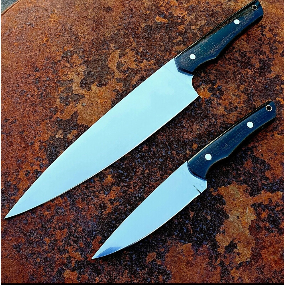 Handmade D2 Steel Blade 2 Pcs Kitchen Knife Set With Micarta Handle And Leather Sheath 2