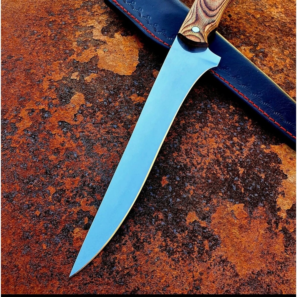 Custom Handmade D2 Steel Blade With Pakka Wood Handle Fishing Fillet Knife Kitchen Knife With Leat 1