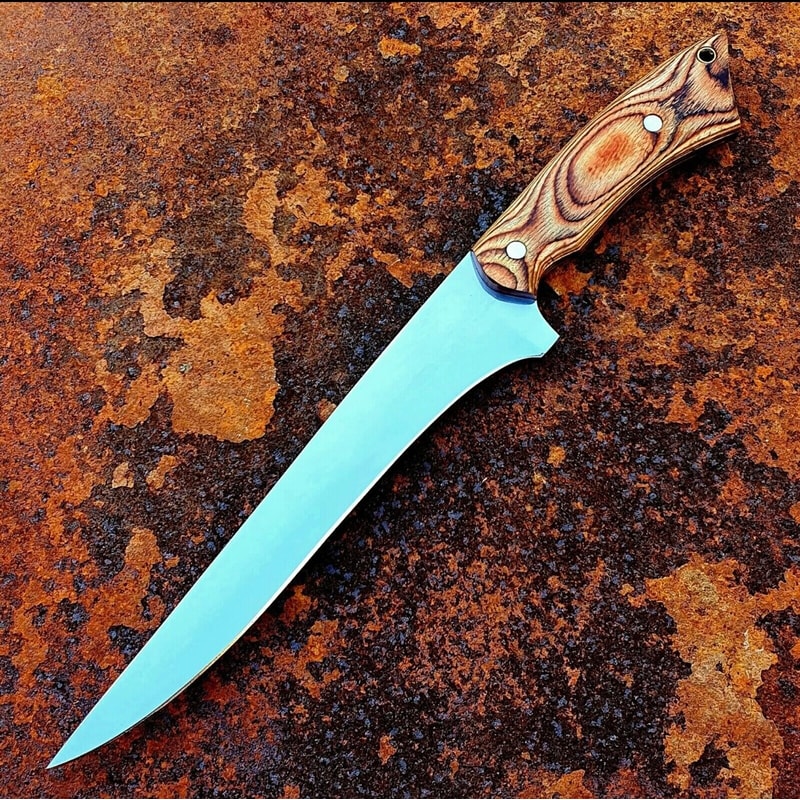 Custom Handmade D2 Steel Blade With Pakka Wood Handle Fishing Fillet Knife Kitchen Knife With Leat 4