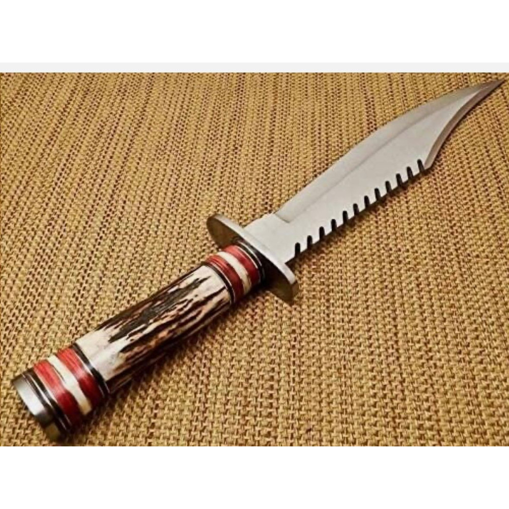 Custom Handmade 17 D2 Steel Hunting Bowie Knife With Leather Sheath 1