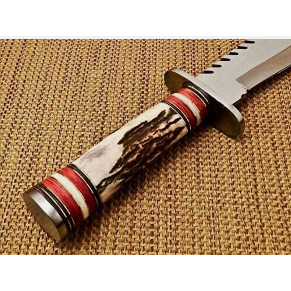 Custom Handmade 17 D2 Steel Hunting Bowie Knife With Leather Sheath 3