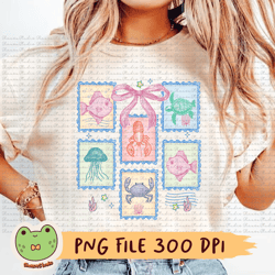 seashell png, beach lover png, coquette png, summer vacation png, fish png, beach png, turtle png, summer, postage stamp