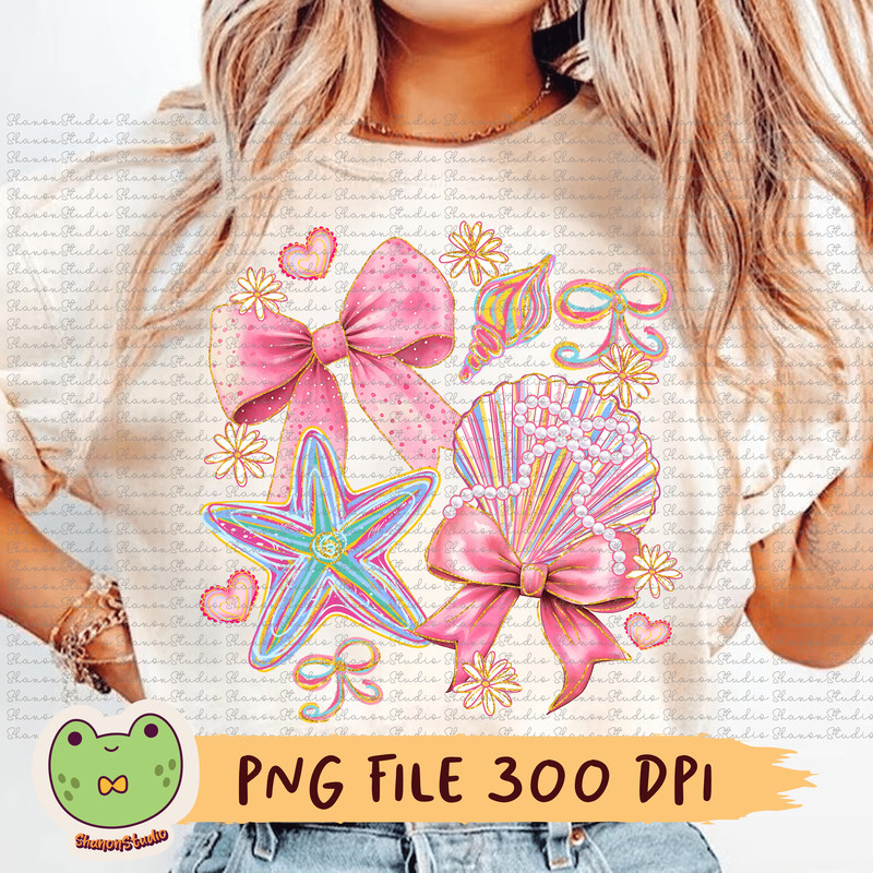 Seashell Png Beach Lover Png Coquette Png Summer Vacation Png Starfish Png Brushstroke Png Bow Png 0