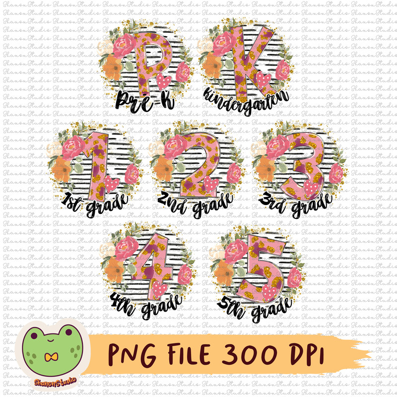 Back To School Bundle Png Floral School Bundle Png Prek 1st2nd3rd4th 5th Grade Png Sublimation Teac 0