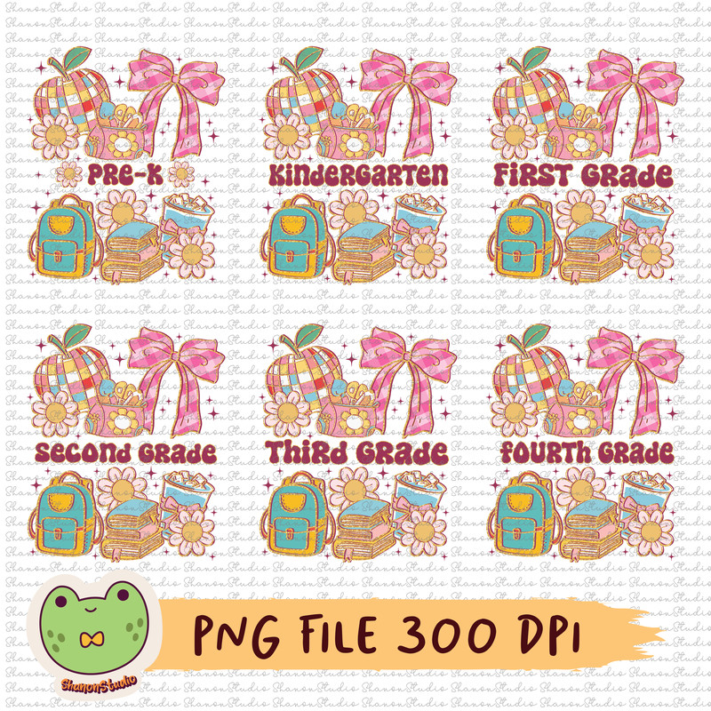 Back To School Bundle Png Coquette Apple Disco Pre K Kindergarten 1st Grade To 4th Grade School Bun 0