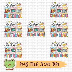 back to school bundle png, hello school png, pre school, kindergarten, 1st grade to 5th grade, school bundle sublimation