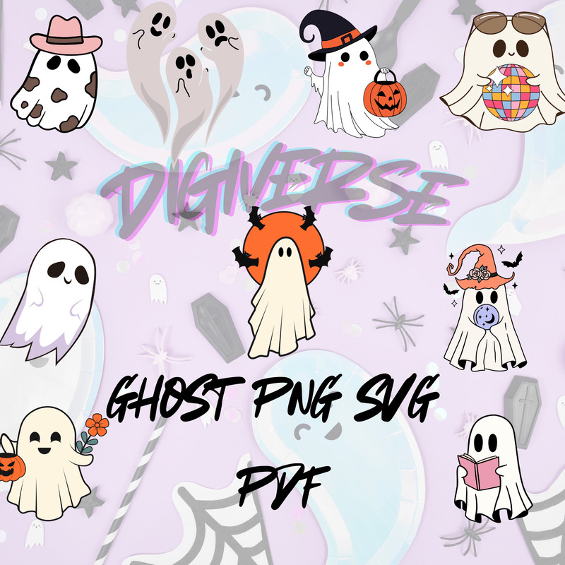 Halloween Ghost Bundle Of 9 PNGSVG PDF 0