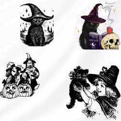spooky black cat and witch art collection