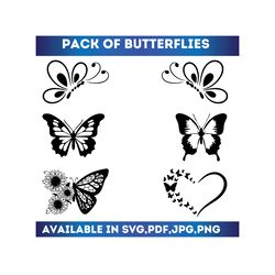 6 cute butterfly pack available in high-quality svg, png, jpg, pdf