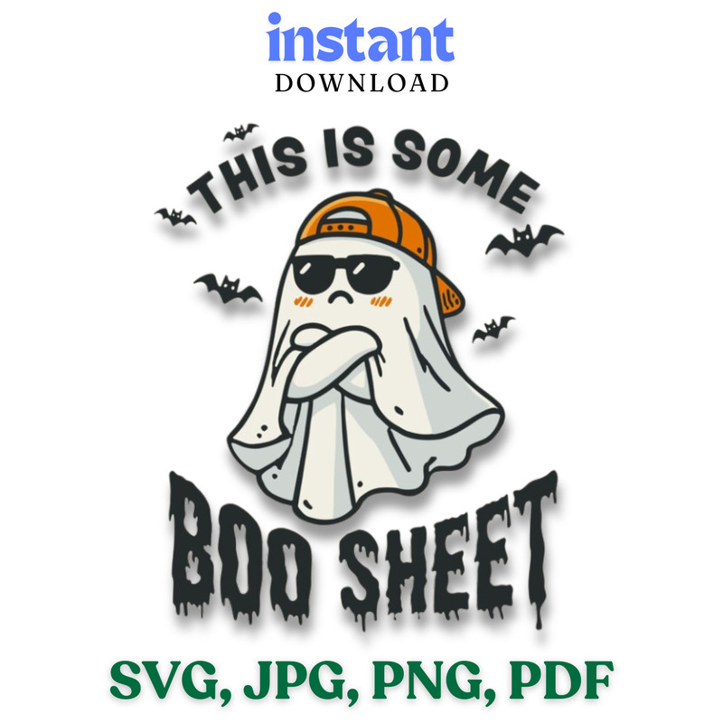 Smart Ghost Halloween Boo Sheet SVG JPG PNG PDF Instant Download 0