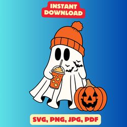cute halloween ghost with pumpkin all instant download files svg, jpg, png, pdf digital product download