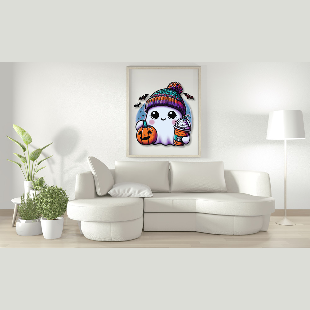 Cute Baby Halloween Girl Ghost Coffee Bougie Bougie Ghost Here For The Boos Sticker Mug Trending SVG JPG PNGPDF 4
