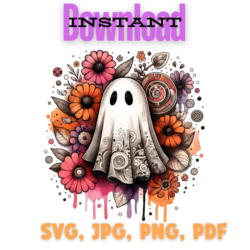 Retro Floral Ghost Retro Ghost Clipart Flowers Floral Ghost Cute Ghost Groovy Halloween Retro Halloween 0