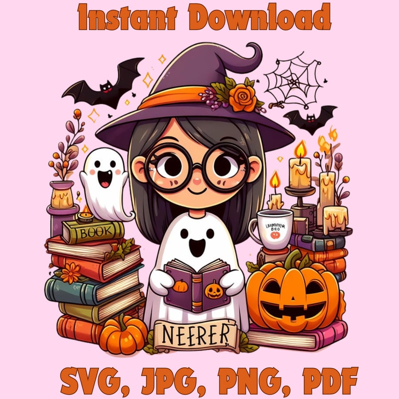 Spooky Scholarly Spirits Cute Ghost Book Nerd Halloween For Teachers Librarians Ghost Halloween Sublimation 0