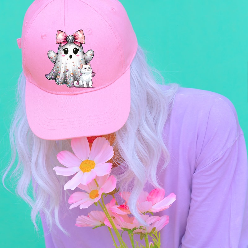 Cute Ghost Faux Glitter Glam Sparkly Bougie Ghost Here For The Boos Trending G Svg Jpg Png Pdf 2