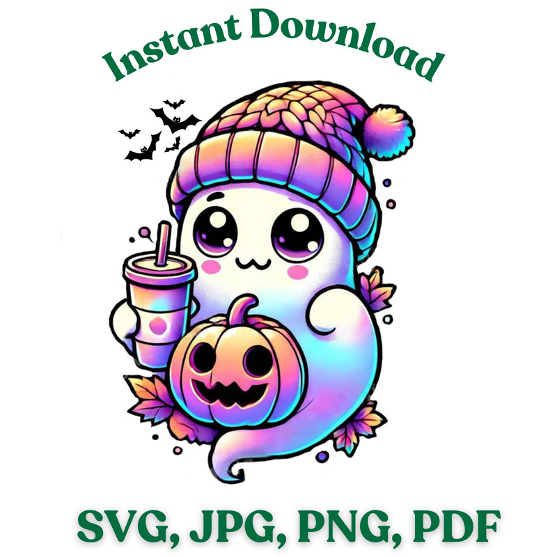 Cute Ghost PNG Halloween Ghost Png Fall Coffee Png Cute Halloween Png Spooky Cute Png Kawaii Ghost Sublimation 0