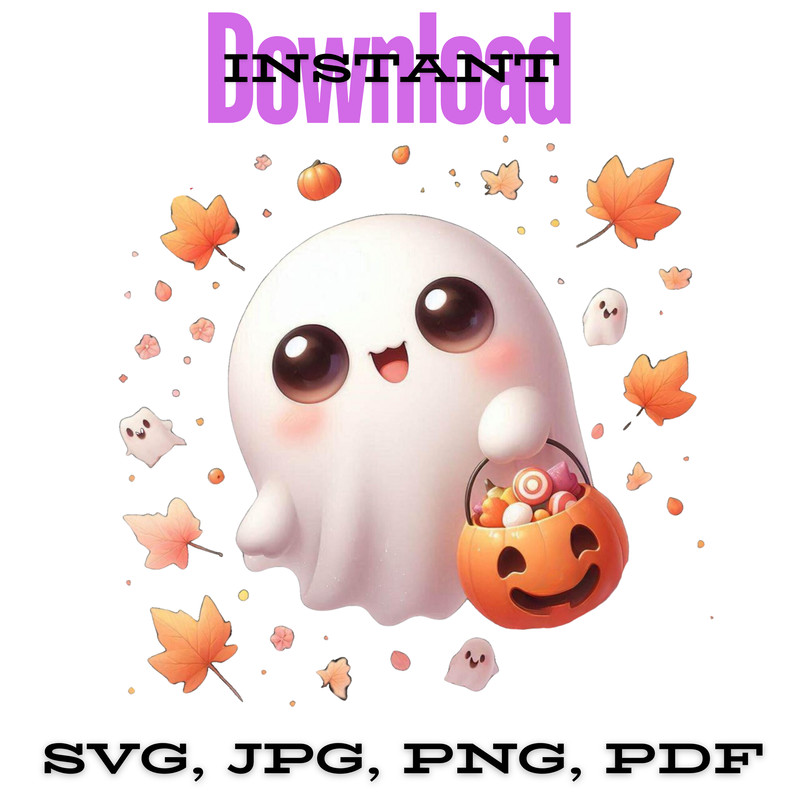 Cute Ghost  Trick Or Treat Halloween Bougie Pumpkin Sublimation Design Trending Png Svg Jpg Png Pdf 0