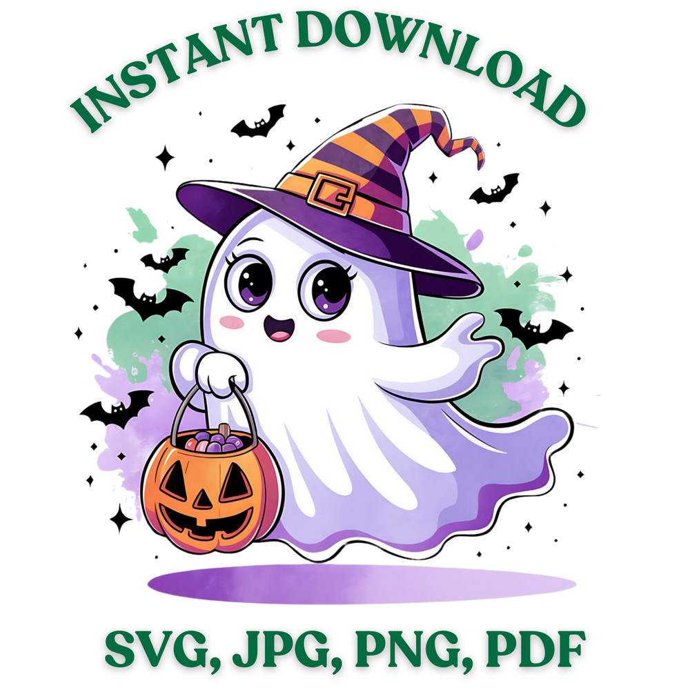 Adorable Halloween Ghost Clipart Set Cute Kawaii Ghost With Pumpkins Cute Halloween Svgjpgpngpdf 0