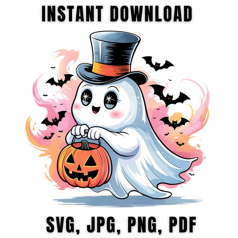 Adorable Halloween Ghost Clipart Cute Kawaii Ghost With Pumpkins Cute Halloween Instant Download Svg Jpg Png Pdf 0