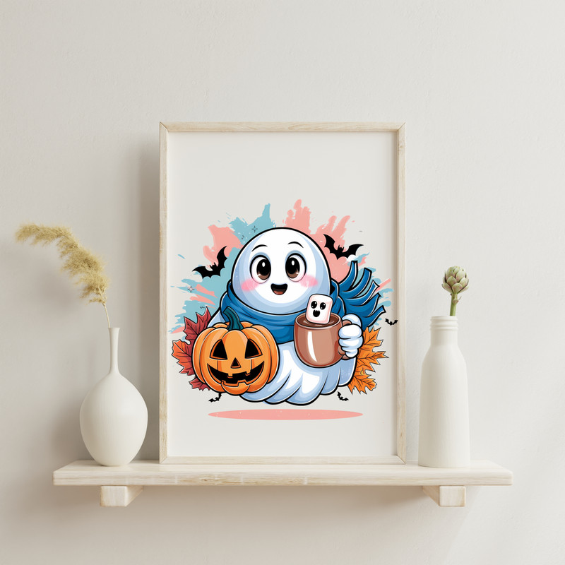 Adorable Halloween Ghost Clipart Cute Kawaii Ghost With Pumpkin Cute Halloween Svg Jpg Png Pdf 4