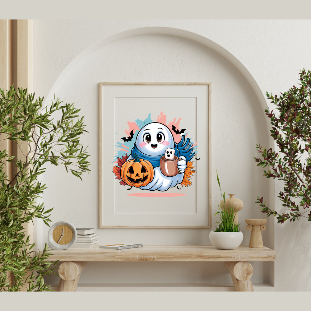 Adorable Halloween Ghost Clipart Cute Kawaii Ghost With Pumpkin Cute Halloween Svg Jpg Png Pdf 5