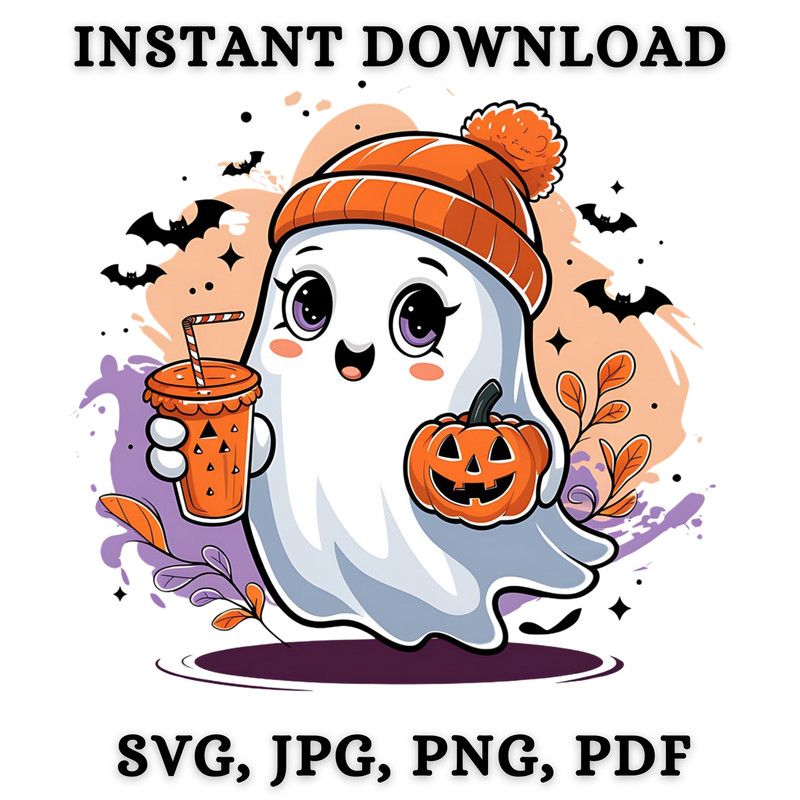 Adorable Halloween Ghost Clipart Halloween Ghost Cute Halloween Girl Svg Jpg Png Pdf Instant Download 0