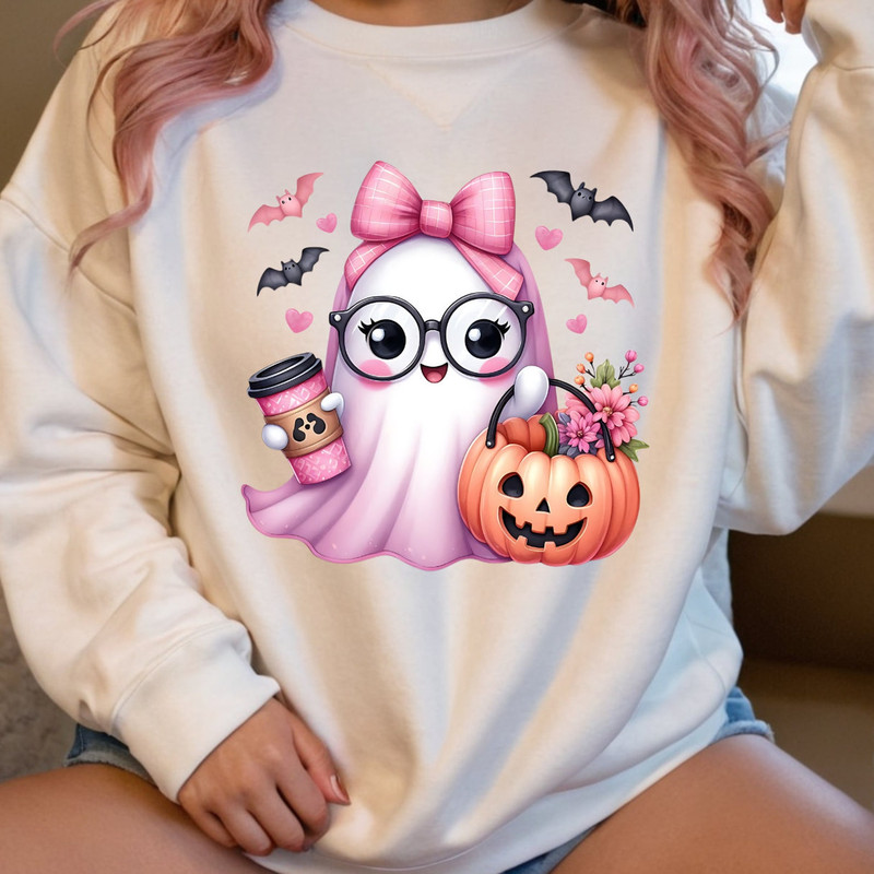 Pink Ghost Cute Halloween Ghost Clipart Pumpkin PNG Halloween Sublimation Design Mug And Sticker Svg Jpg Png Pdf 0