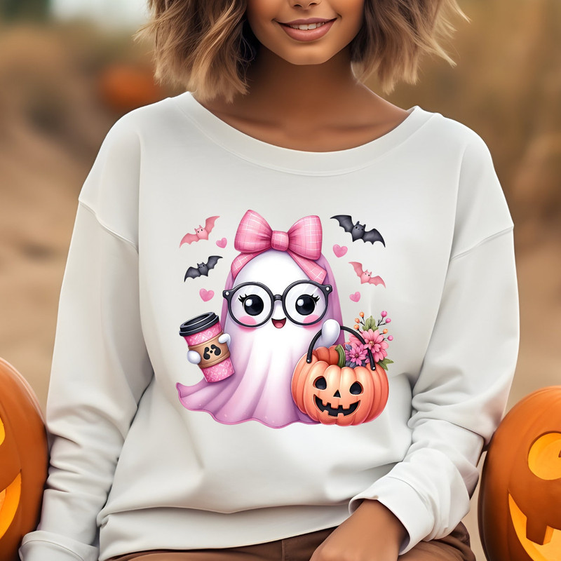 Pink Ghost Cute Halloween Ghost Clipart Pumpkin PNG Halloween Sublimation Design Mug And Sticker Svg Jpg Png Pdf 4