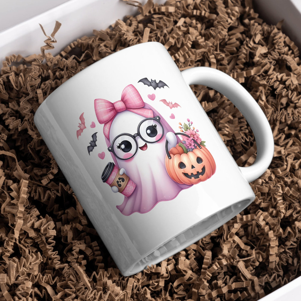 Pink Ghost Cute Halloween Ghost Clipart Pumpkin PNG Halloween Sublimation Design Mug And Sticker Svg Jpg Png Pdf 6