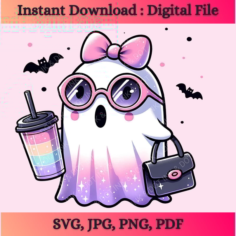 Cute Ghost Ghost Girl Halloween Clipart Sticker Mug Sticker Svg Jpg Png Pdf 0