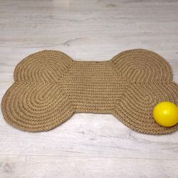 Jute Pet rug in the form of a bone Mat under pet bowls Pet mat