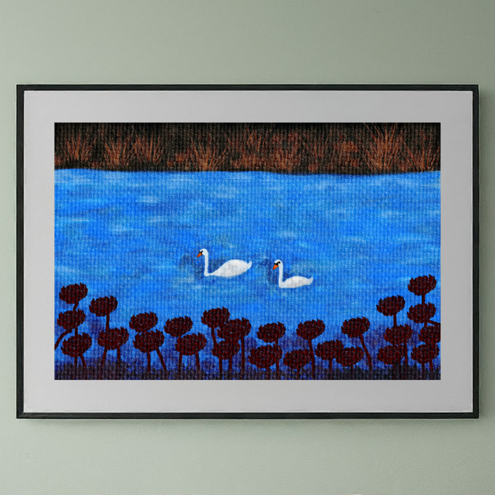 The Swan Couple Oil In Canvas Painting 0