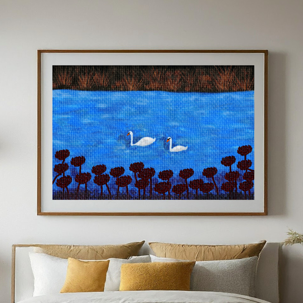 The Swan Couple Oil In Canvas Painting 1