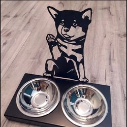 bowl stand,personalized dog bowl, shiba inu dog breed,custom dog bowl