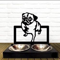 bowl stand,personalized dog bowl, pug dog breed,custom dog bowl
