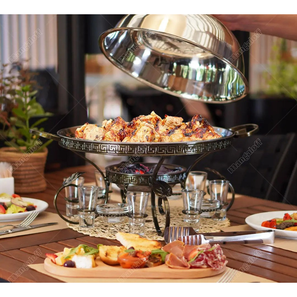 Saj FARAONfrying Panplatedfood Presentation Stand With Heater Compartmentkebabs Grill And Vegetables Warmer 0