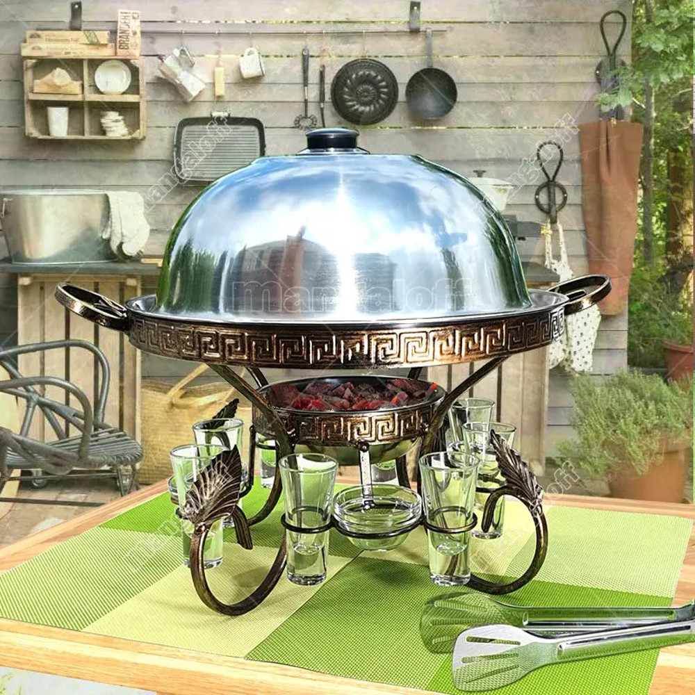 Saj FARAONfrying Panplatedfood Presentation Stand With Heater Compartmentkebabs Grill And Vegetables Warmer 7