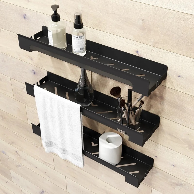 Set Of 3 Pcs Modern Bathroom Shelf With Towel Rack Minimalist Bathroom Organizer Shelf Towel Holder 0