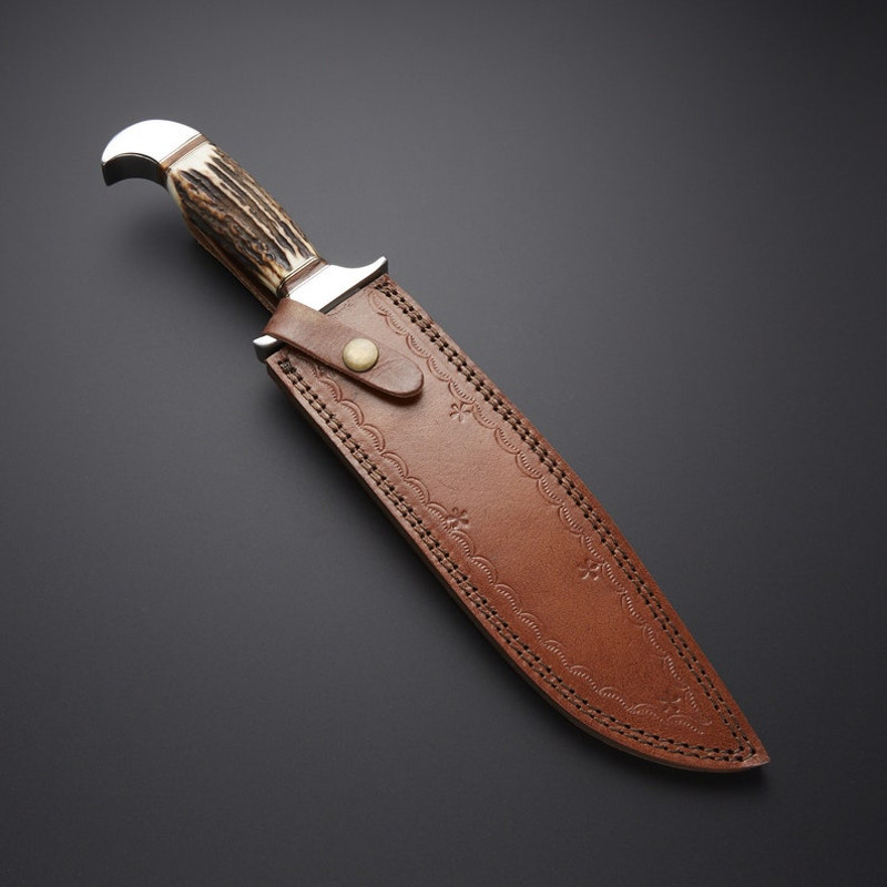 Best Handmade Corban Steel Knife With Leather Cover Natural Stag Handle Knife Gift For Men 3