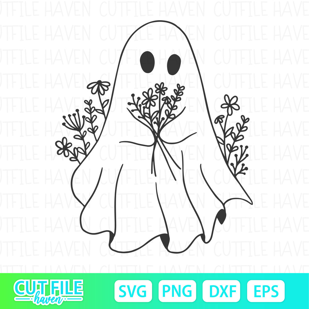 Ghosh Flower Svg Retro Floral Ghost Svg Cute Halloween Ghosts Svg Cute Ghost Png Designs 0