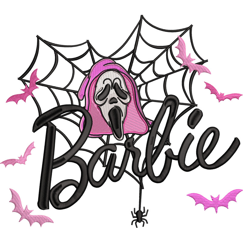 Barbie Ghost Face Halloween Embroidery Design 0