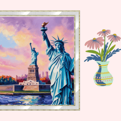 downloadable digital art of the statue of liberty with vibrant background, ideal for tv frame displays.
