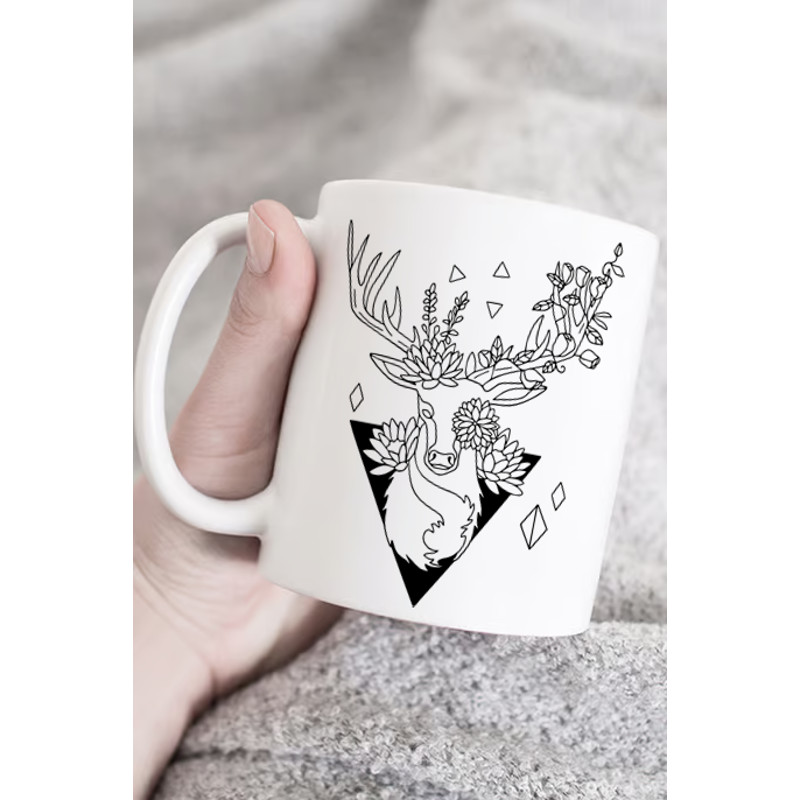 Hand Drawn Deer With Flowers PNGSVG Logo 3