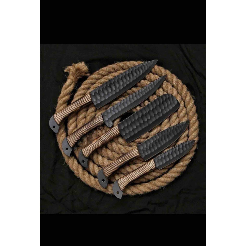 Handmade Damascus Steel Chef Set With Leather Cover Hand Forged Kitchen BBQ Set Best Anniversary And Birthday 0