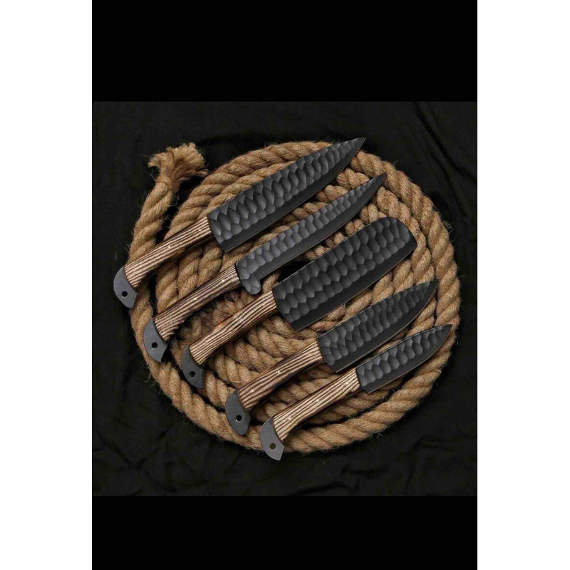 Handmade Damascus Steel Chef Set With Leather Cover Hand Forged Kitchen BBQ Set Best Anniversary And Birthday 0