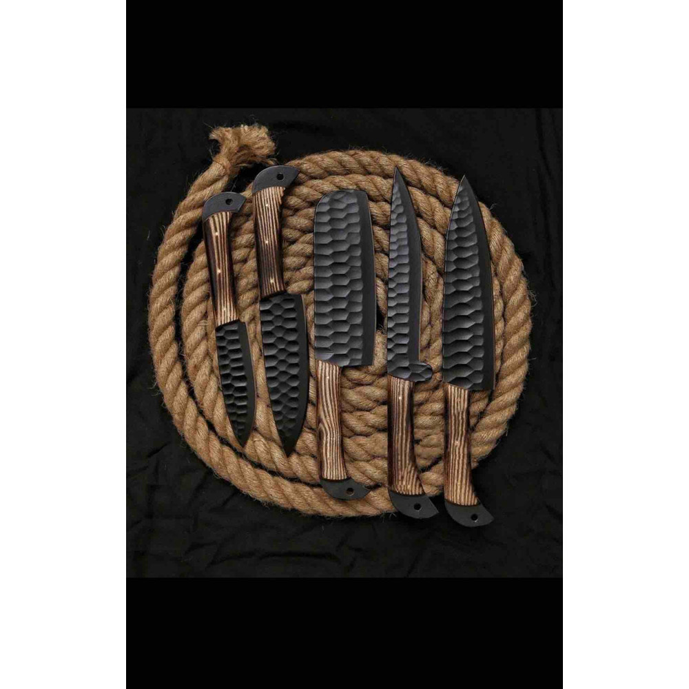 Handmade Damascus Steel Chef Set With Leather Cover Hand Forged Kitchen BBQ Set Best Anniversary And Birthday 1